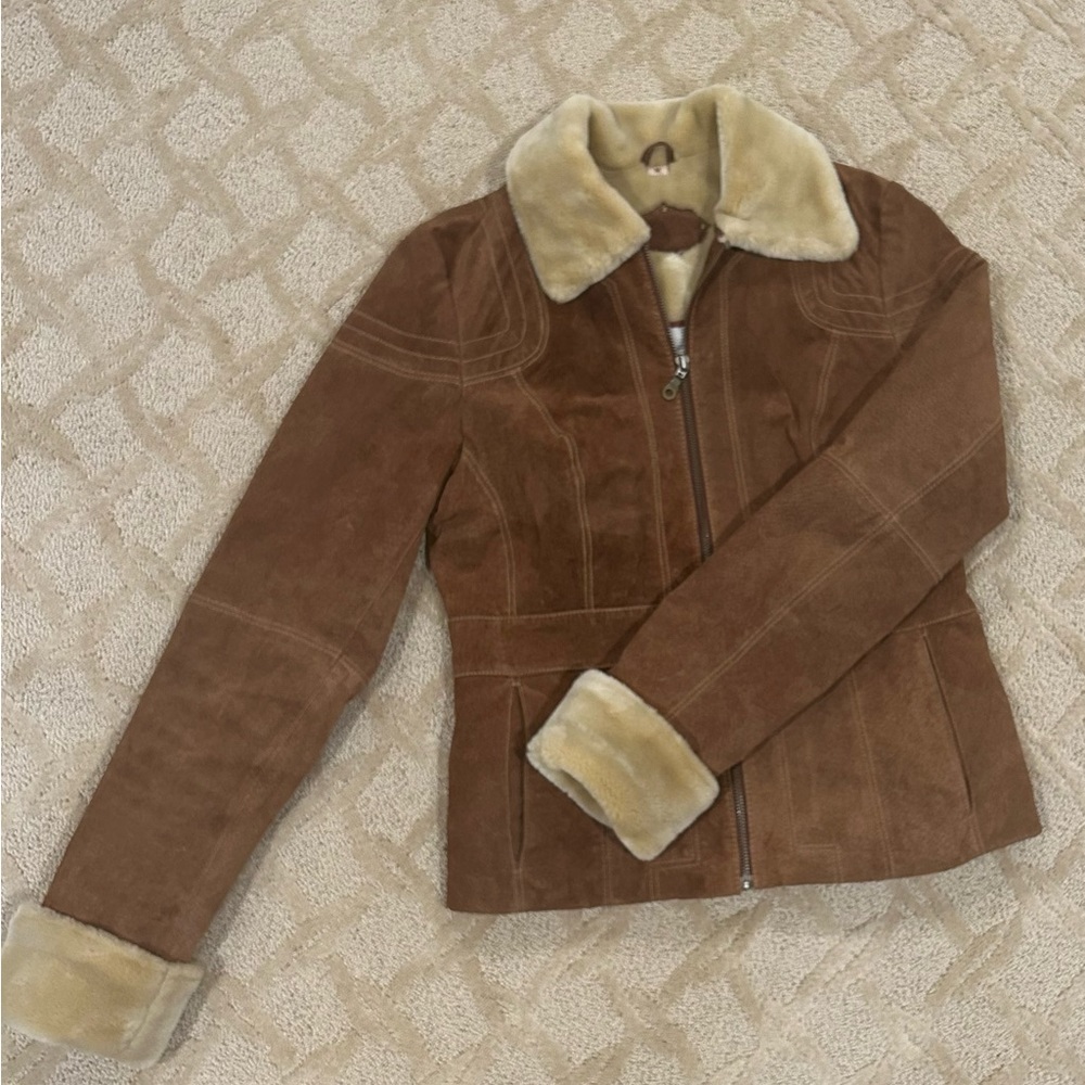 Wilson's Womens Coat Genuine Leather Brown Faux Fur Trim Full Zip Size M